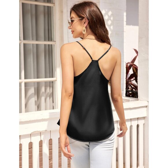 Versatile Women's Satin Cami Tops 2 Pack - Stylish V Neck & Racerback - Picture 3 of 4